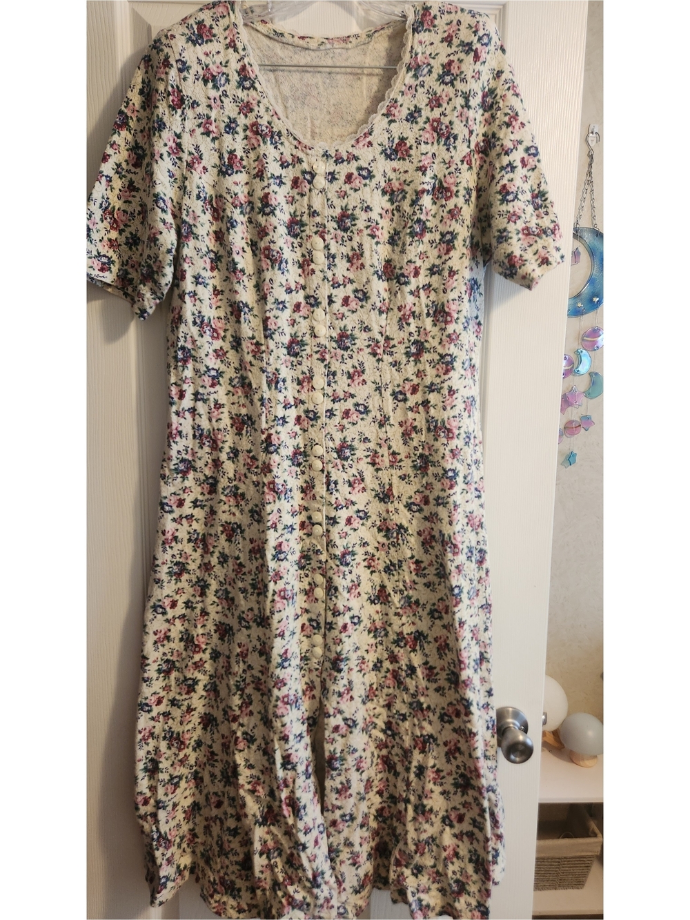Vintage Floral Short Sleeve Midi Dress With Button Front Detail